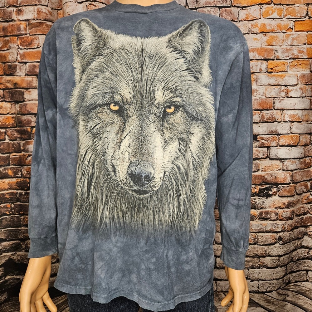 The Mountain Warrior Wolf Long Sleeve T-Shirt Blue Tie Dye Graphic Large